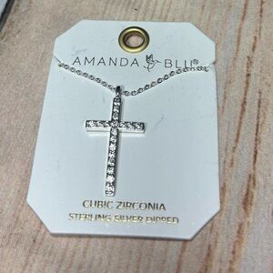 New Amanda Blu Silver Cubic Zirconia Cross Necklace - White/Silver